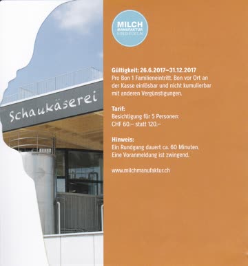 Exsila Artikel: Milchmanufaktur Einsiedeln Gutschein 50% gültig bis 31.12.17