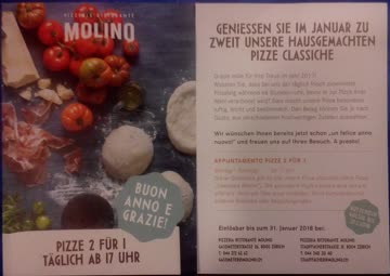 Exsila Artikel: Pizzeria Molino Zürich - 2 für 1 im Januar 2018