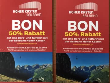 Exsila Artikel: 2 x 50 % Rabatt Bon Seilbahn Hoher Kasten