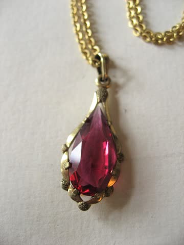 Vintage Kette + Anhänger Glasstein um 1940