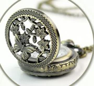 Umhänge- Taschenuhr Bronce mit Deckel+Kette 100% Neu