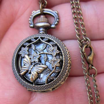 Umhänge- Taschenuhr Bronce mit Deckel+Kette 100% Neu