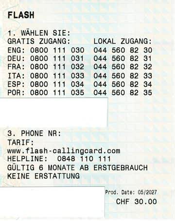 Flash-Callingcard mit CHF 30.-- Guthaben