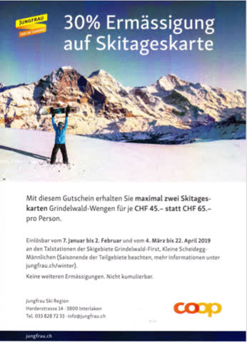 Jungfrau Ski Region 30% auf Skitageskarte