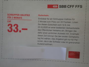 SBB Schnupper- Halbtax 33.- CHF