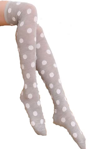 NEUE Overknees grau-weiss Polka dots Gr. 35-38