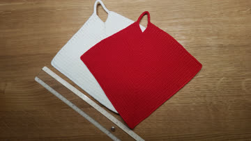 Exsila Artikel: neue gehäkelte Topflappen aus Garn weiss / rot