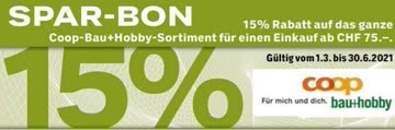 Coop Bau+Hobby Gutschein Bon 15% Rabatt