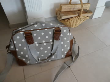 Neue Handtasche Taupe-Weiss Polka dots