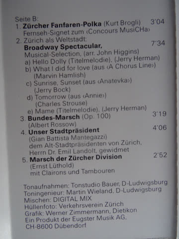 Stadtmusik Zürich 1846 - 1986 - 2000 Jahre Zürich - Kassette