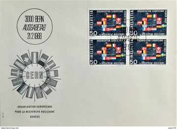 1966 FDC Flaggen CERN Staaten Viererblock MiNr: 835