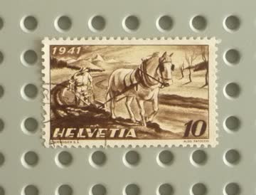 Briefmarke Helvetia "Bauer, Pferd, Pflug" 10 Rp.