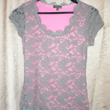 Wunderschönes shirt pink grauer spitze