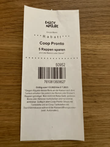 Coop Spar-Bon 5 Rappen pro Liter Benzin/Diesel