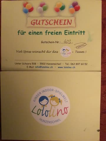 2 Gutscheine Kindereintritt Indoor-Spielwelt Lololino