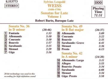 SYLVIUS LEOPOLD WEISS - SONATAS FOR LUTE - VOL 1