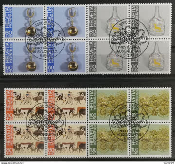 1993 PP Volkskunst der Schweiz Viererblock ET-Stempel