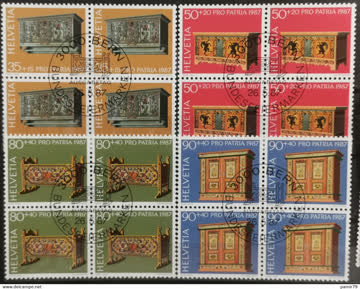 1987 PP Schweizer Museen Bauernmöbel Viererblock ET-Stempel