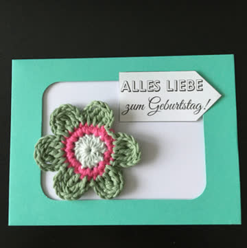 Geburtstagskarte mit Blumen - Häkelmotiv
