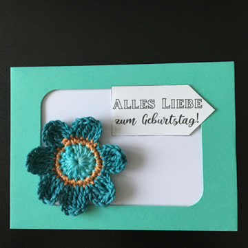 Geburtstagskarte mit Blumen - Häkelmotiv