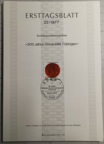 1977 ETB 21 500 Jahre Universität Tübingen