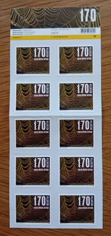 Briefmarken CHF 1.70 «Spinnennetz», Bogen mit 10 Marken