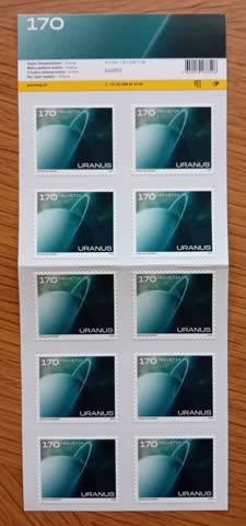 Briefmarken CHF 1.70 «Uranus», Bogen mit 10 Marken