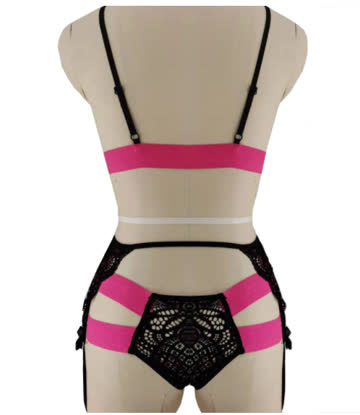 NEUER Straps 3-Teiler pink-schwarz für Gr. XS & S