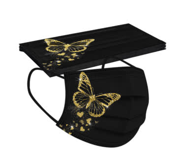 5 Stk. NEUE Einweg Maske Schmetterling schwarz-gold 221932
