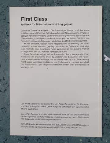 First Class, Anlässe f Mitarbeiter richtig geplant