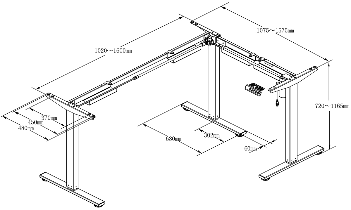 Freedom Electric Three-Legged Standing Desk dimensions