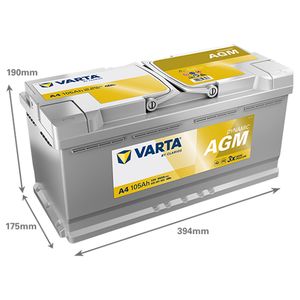 Varta A4 020AGM Replaces AUDI OEM Part 000 915 105 CF 