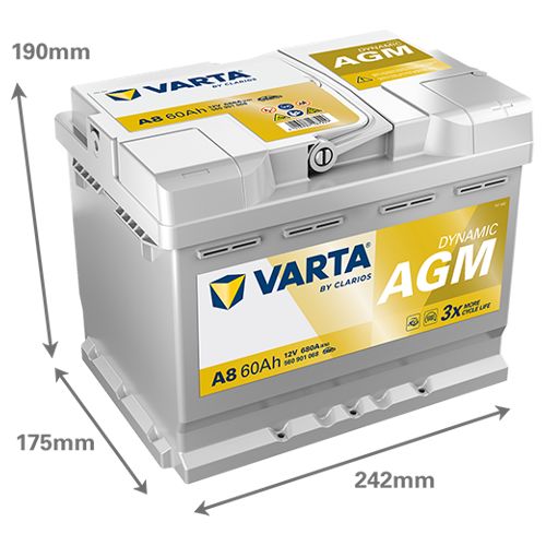 Varta A8 027AGM Replaces MERCEDES OEM A 000 982 86 08 (A0009828608)