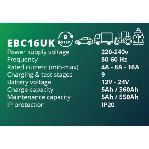 ECOBAT BATTERY CHARGER 9 STAGE EBC16UK