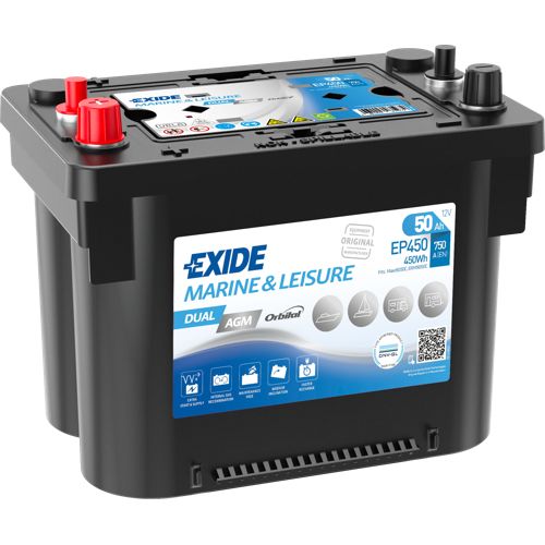 Exide Dual Leisure Marine AGM Battery 12v 50Ah EP450