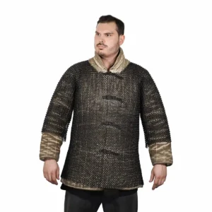 Medieval Half-Sleeve Mild Steel Butted Chainmail Haubergeon