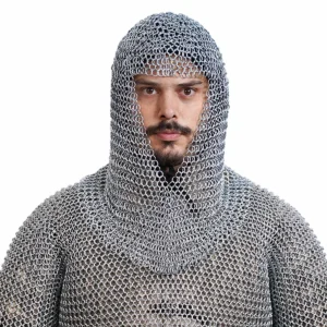 16-Gauge Mild Steel V-Face Medieval Chainmail Coif