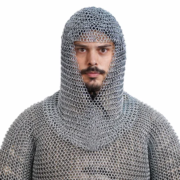 16-Gauge Mild Steel V-Face Medieval Chainmail Coif