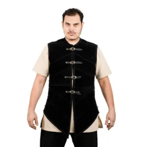 Pirate Suede Leather Jacket – Brass Buckle Buccaneer Coat