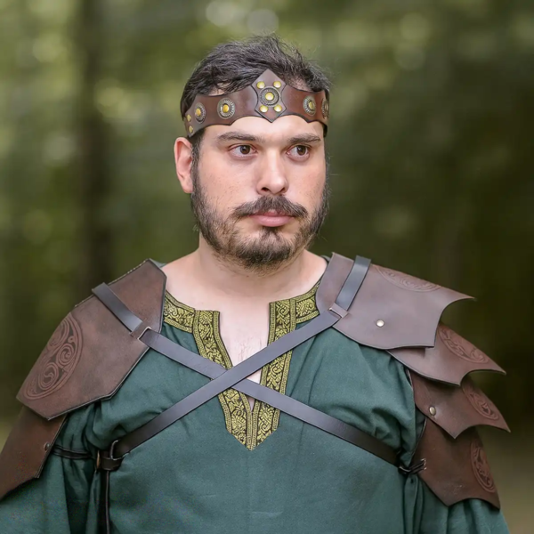 Medieval Studded Leather Headband with Brass Rivets