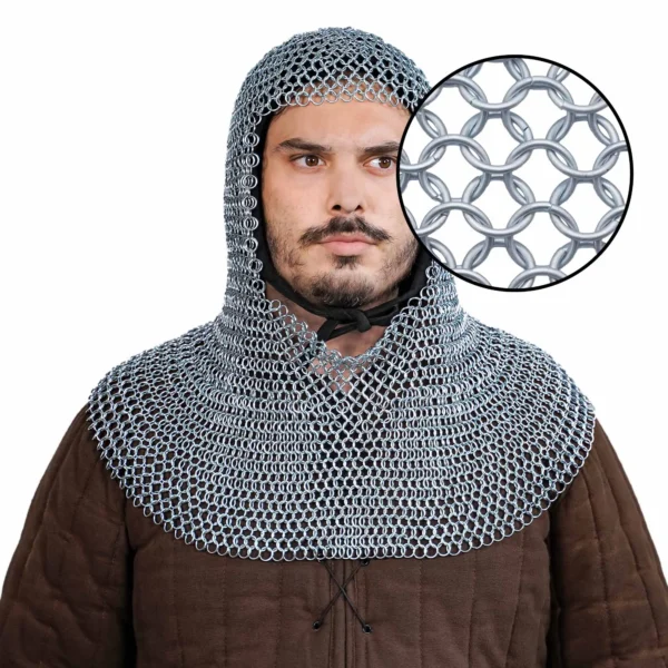 Medieval 16-Gauge Mild Steel Chainmail Coif with 10mm Rings
