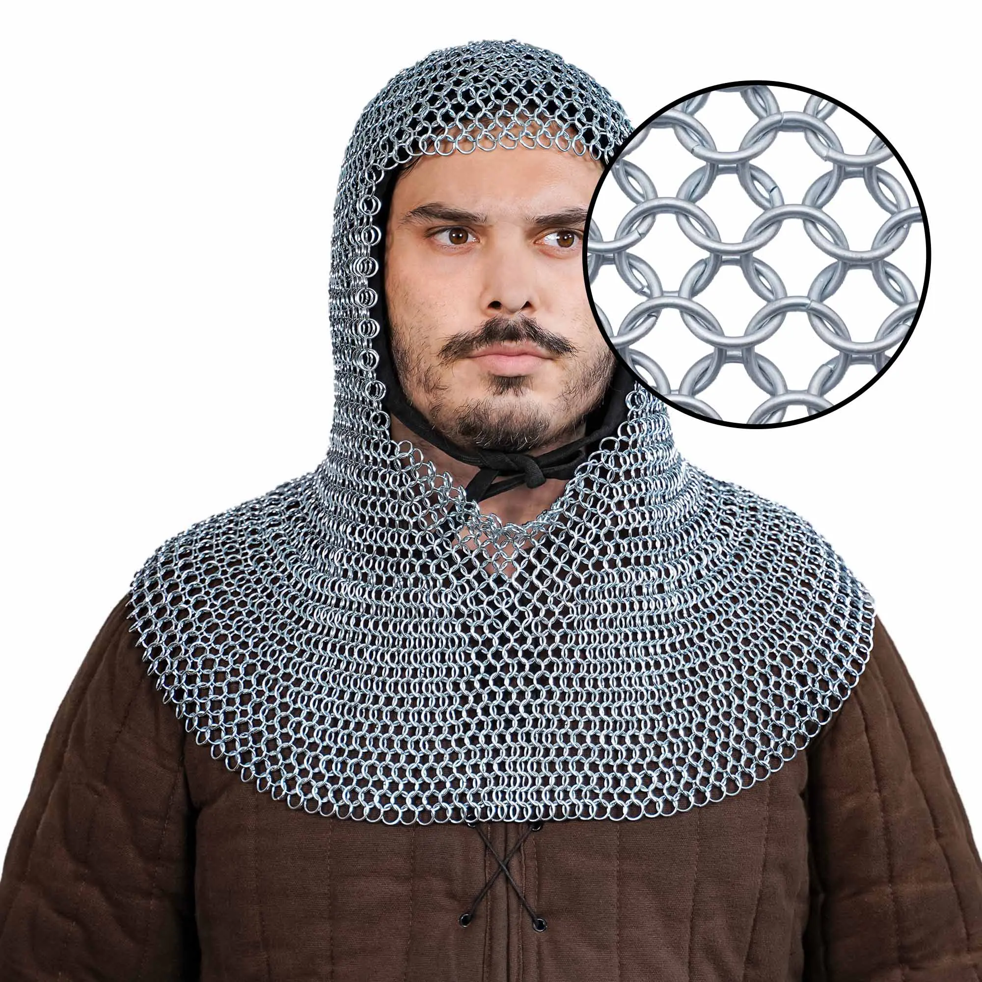 Medieval 16-Gauge Mild Steel Chainmail Coif with 10mm Rings - Image 2