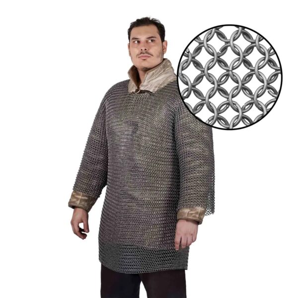 Medieval High Tensile Steel Chainmail Haubergeon, Half Sleeves
