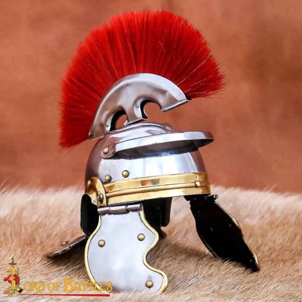 Miniature Roman Centurion Helmet in Steel and Brass with Stand