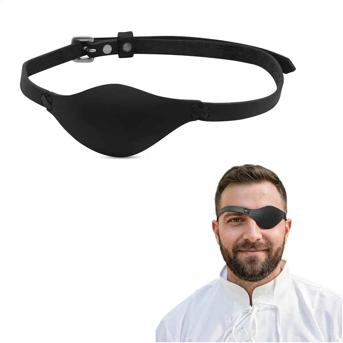 Black Leather Pirate Eye Patch with Adjustable Strap
