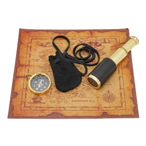 Pirate Treasure Hunt Set with Brass Spyglass, Compass & Suede Pouch