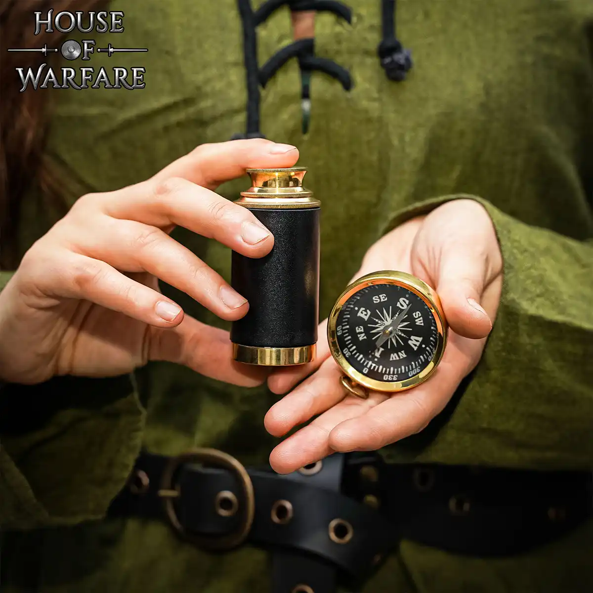 Pirate Treasure Hunt Set with Brass Spyglass, Compass & Suede Pouch - Image 4