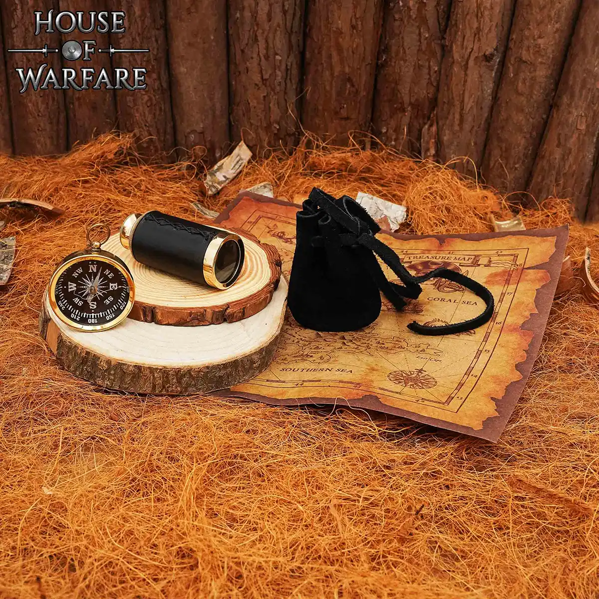 Pirate Treasure Hunt Set with Brass Spyglass, Compass & Suede Pouch - Image 6