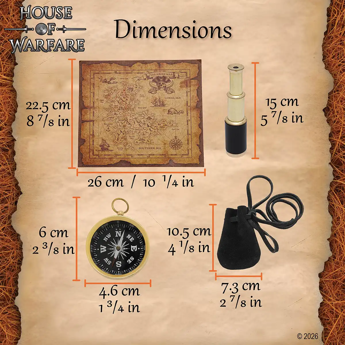 Pirate Treasure Hunt Set with Brass Spyglass, Compass & Suede Pouch - Image 7