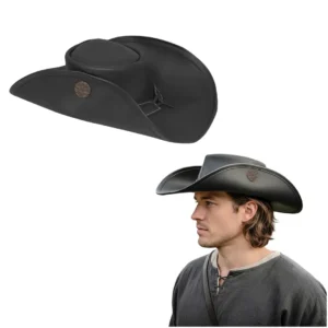 Flanders Leather Pirate Hat – 17th Century Wide-Brim Slouch Hat